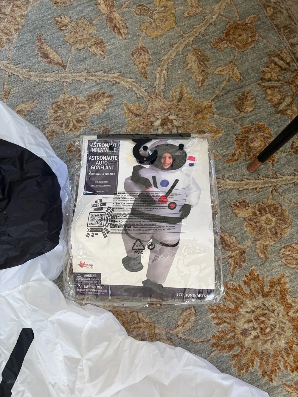 Kids White Inflatable Astronaut Costume with Helmet Hood